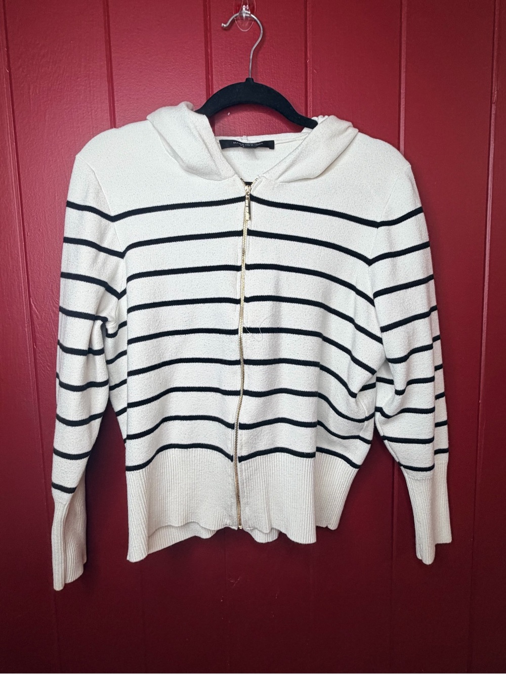 Marc New York Andrew Marc Ivory Striped Zip Hoodie PXL